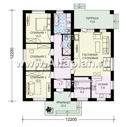 Проекты домов Альфаплан - Одноэтажный загородный дом - превью плана проекта №1