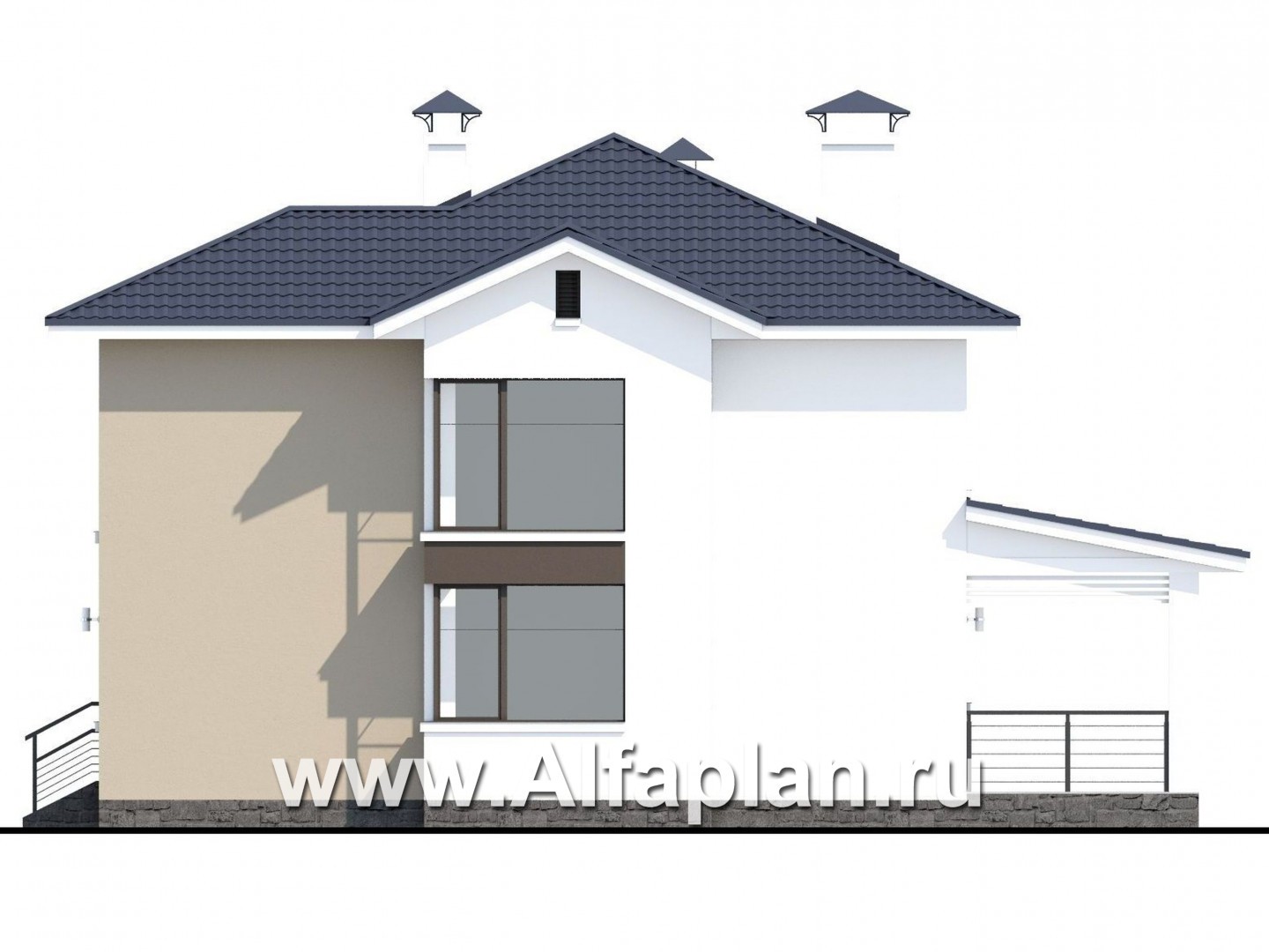 Проекты домов Альфаплан - «Лотос» - проект современного двухэтажного дома - изображение фасада №2