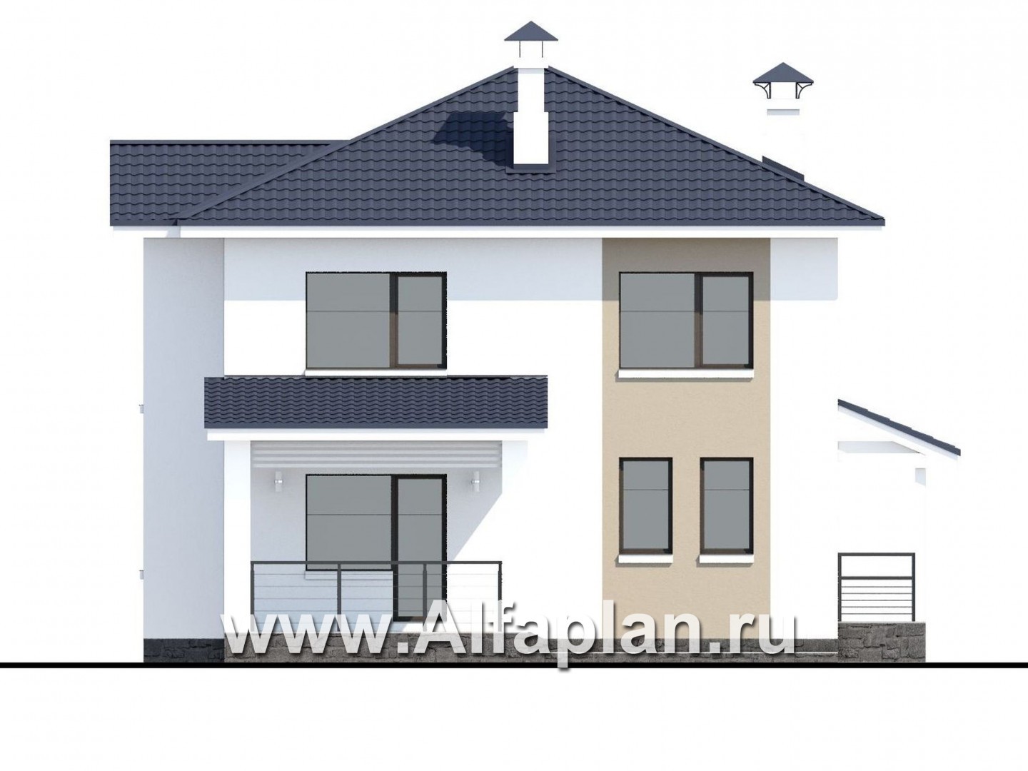 Проекты домов Альфаплан - «Лотос» - проект современного двухэтажного дома - изображение фасада №4