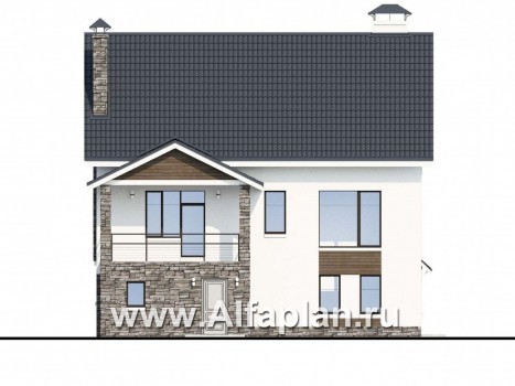 Проекты домов Альфаплан - «Альпина» - трехэтажный коттедж с гаражом для маленького участка - превью фасада №4