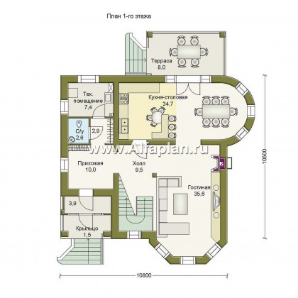 Проекты домов Альфаплан - «Ювенил» - двухэтажный загородный дом - превью плана проекта №1