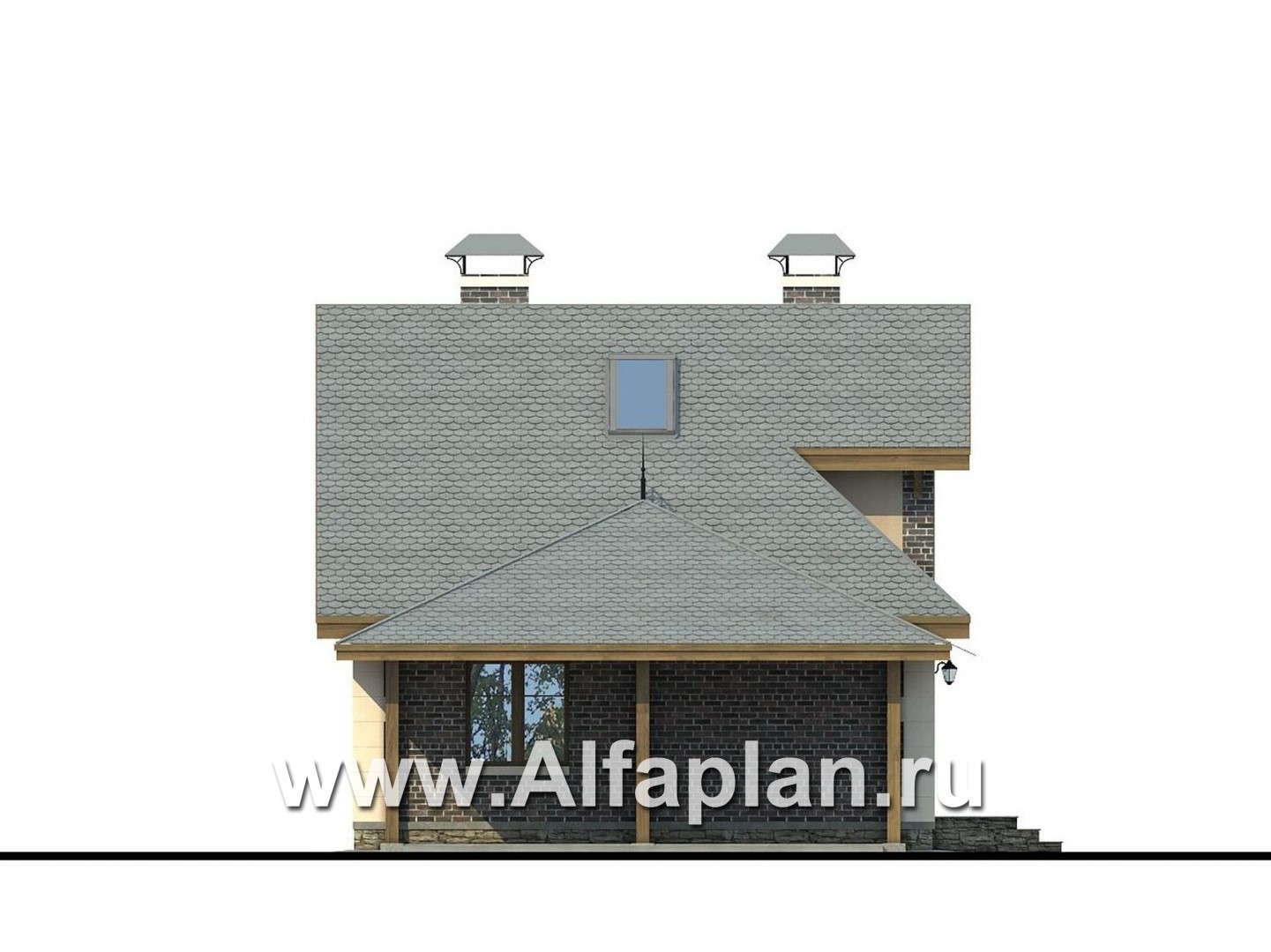 Проекты домов Альфаплан - «Замечательный сосед» - проект дома с мансардой из газоблоков, с террасой, с нaвесом на 2 авто - изображение фасада №3