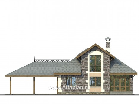 Проекты домов Альфаплан - «Замечательный сосед» - проект дома с мансардой из газоблоков, с террасой, с нaвесом на 2 авто - превью фасада №1