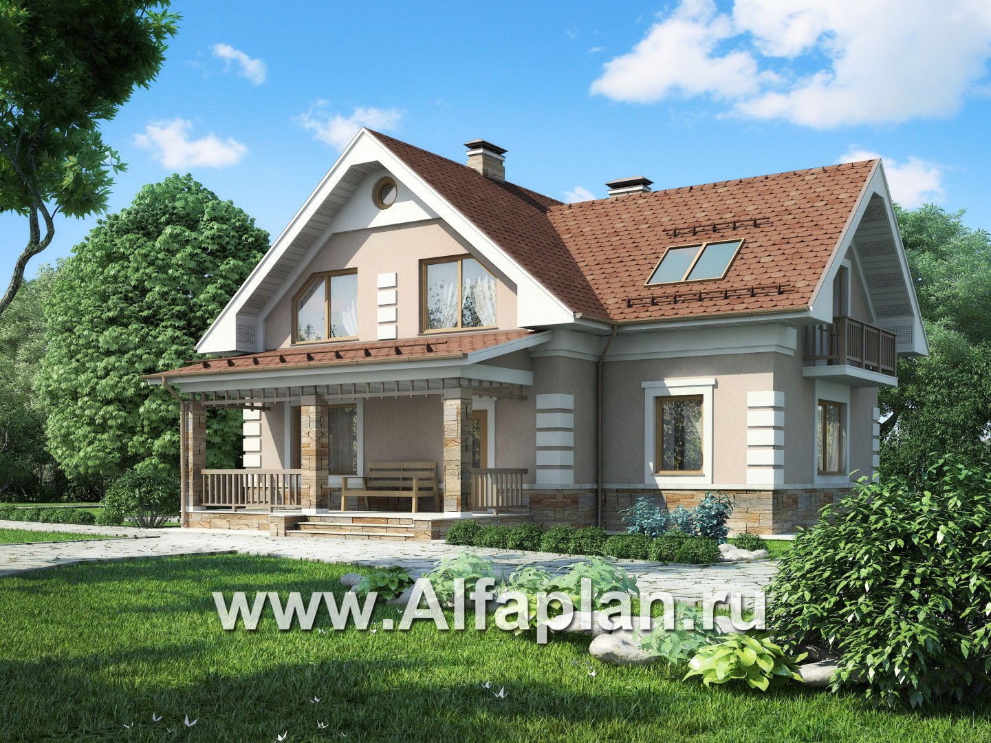 Проекты домов Альфаплан - Уютный загородный дом с верандой - основное изображение