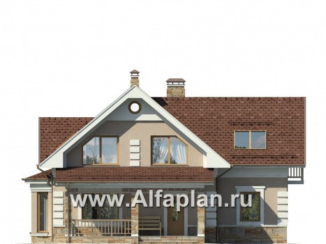 Проекты домов Альфаплан - Уютный загородный дом с верандой - превью фасада №1