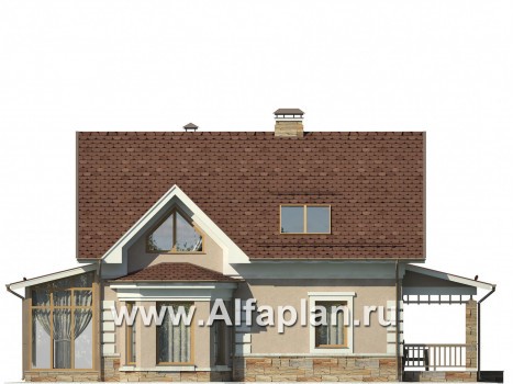 Проекты домов Альфаплан - Уютный загородный дом с верандой - превью фасада №2