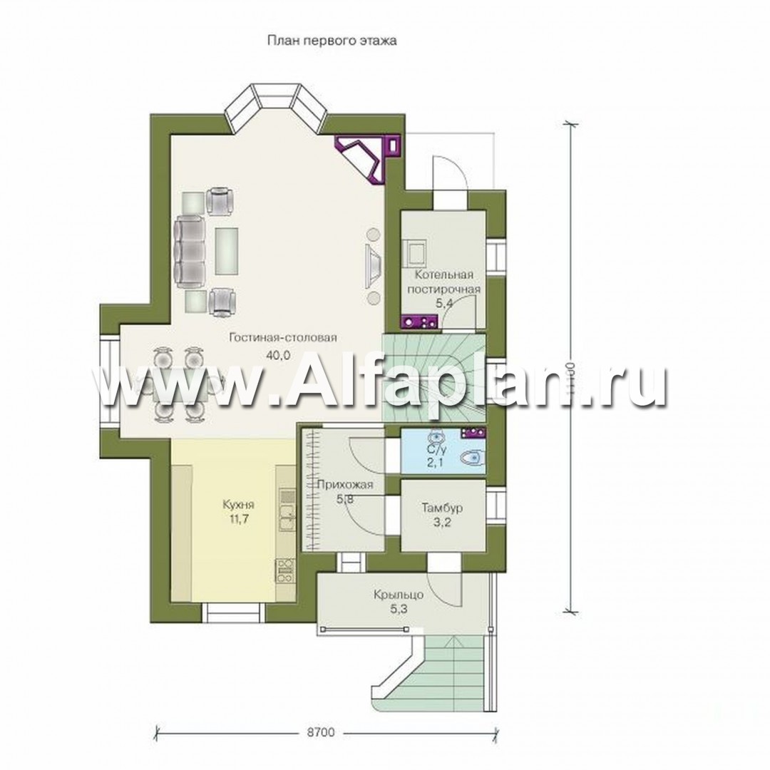 Проекты домов Альфаплан - «Вива» - коттедж для узкого участка - план проекта №1