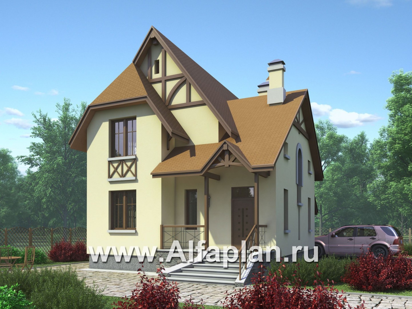 Проекты домов Альфаплан - «Вива» - коттедж для узкого участка - основное изображение
