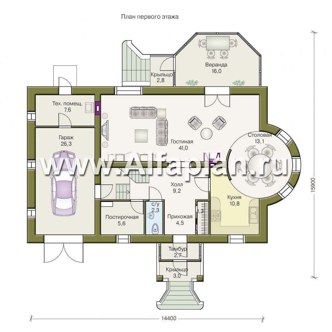 Проекты домов Альфаплан - «Эвита» - респектабельный дом с гаражом - изображение плана проекта №1