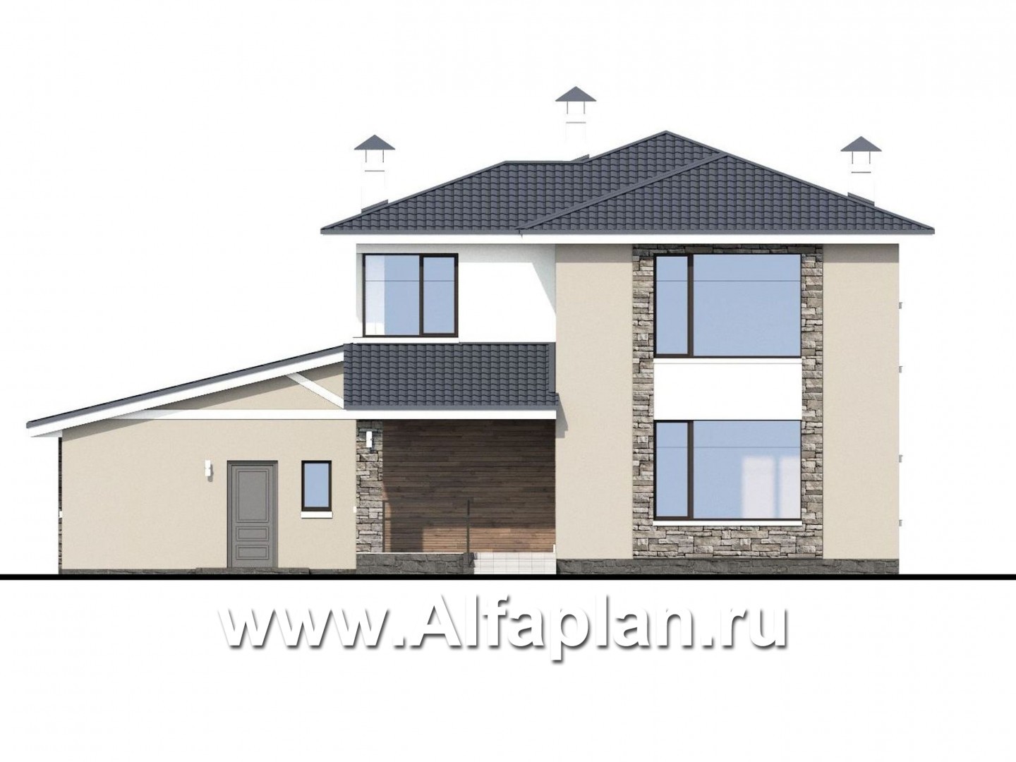 Проекты домов Альфаплан - «Выбор русалки» - современный комфортабельный дом с большим гаражом - изображение фасада №4