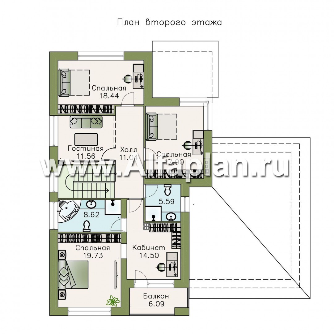 Проекты домов Альфаплан - «Выбор русалки» - современный комфортабельный дом с большим гаражом - изображение плана проекта №2