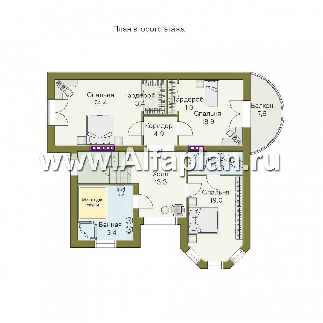 Проекты домов Альфаплан - «Амбиент» - загородный дом с эркером - план проекта №2