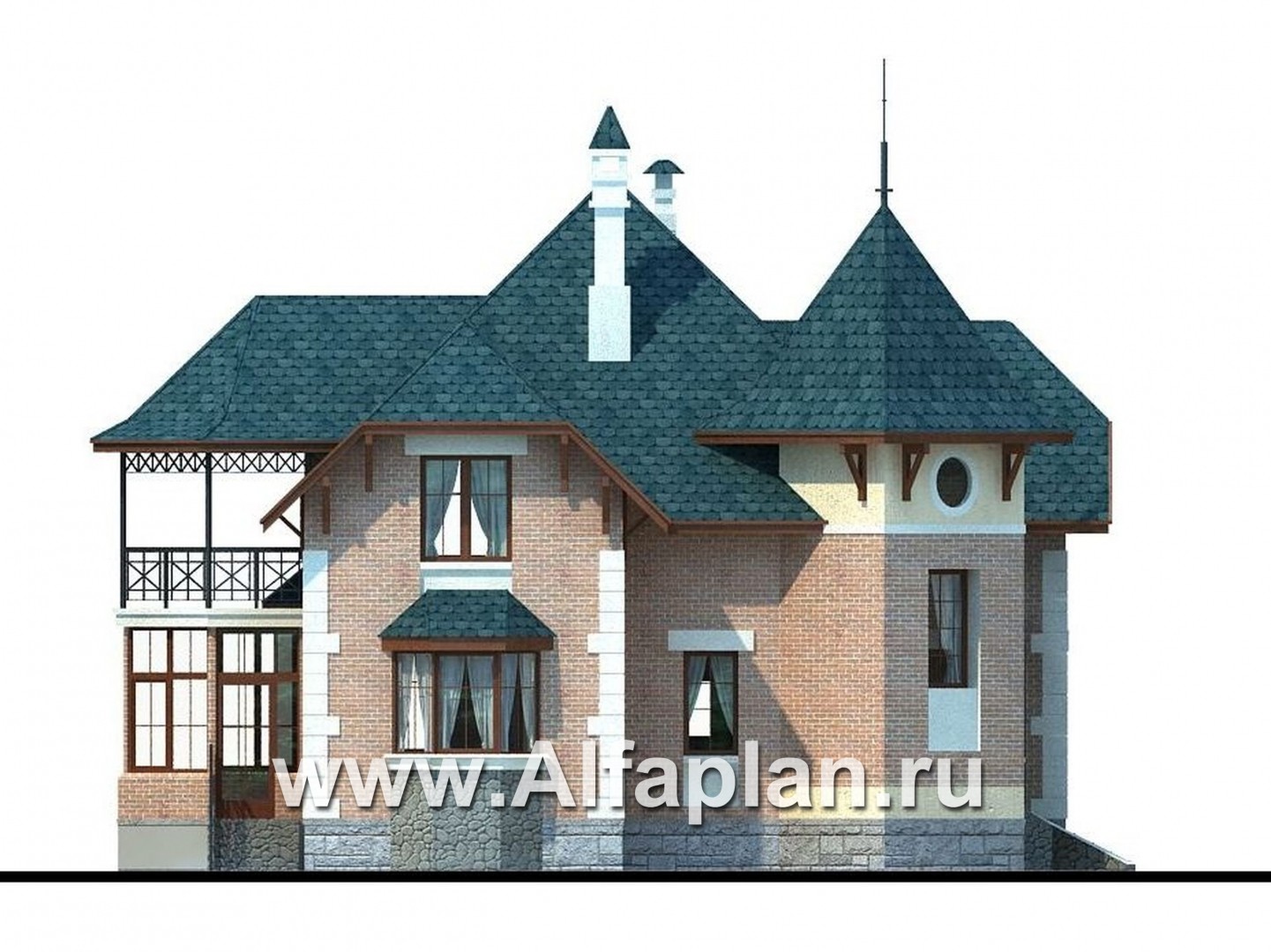 Проекты домов Альфаплан - «Баттерфляй» - коттедж для углового участка - изображение фасада №3