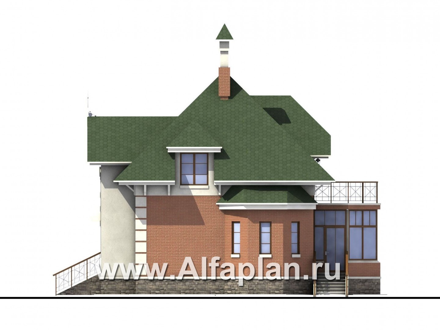 Проекты домов Альфаплан - «Шале Малек» -  проект дома с мансардой, с террасой - изображение фасада №2