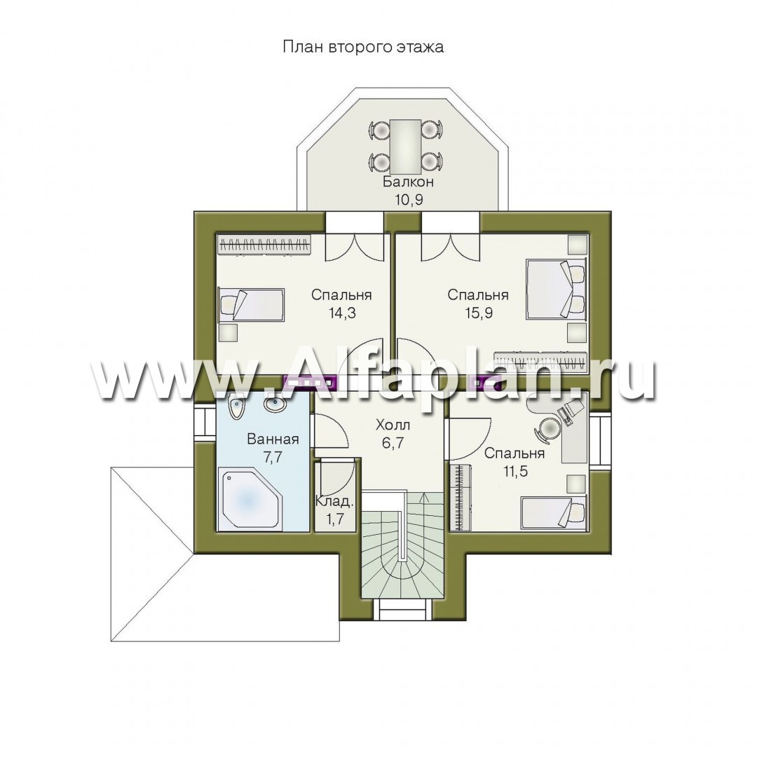 Проекты домов Альфаплан - «Шале Малек» -  проект дома с мансардой, с террасой - план проекта №2