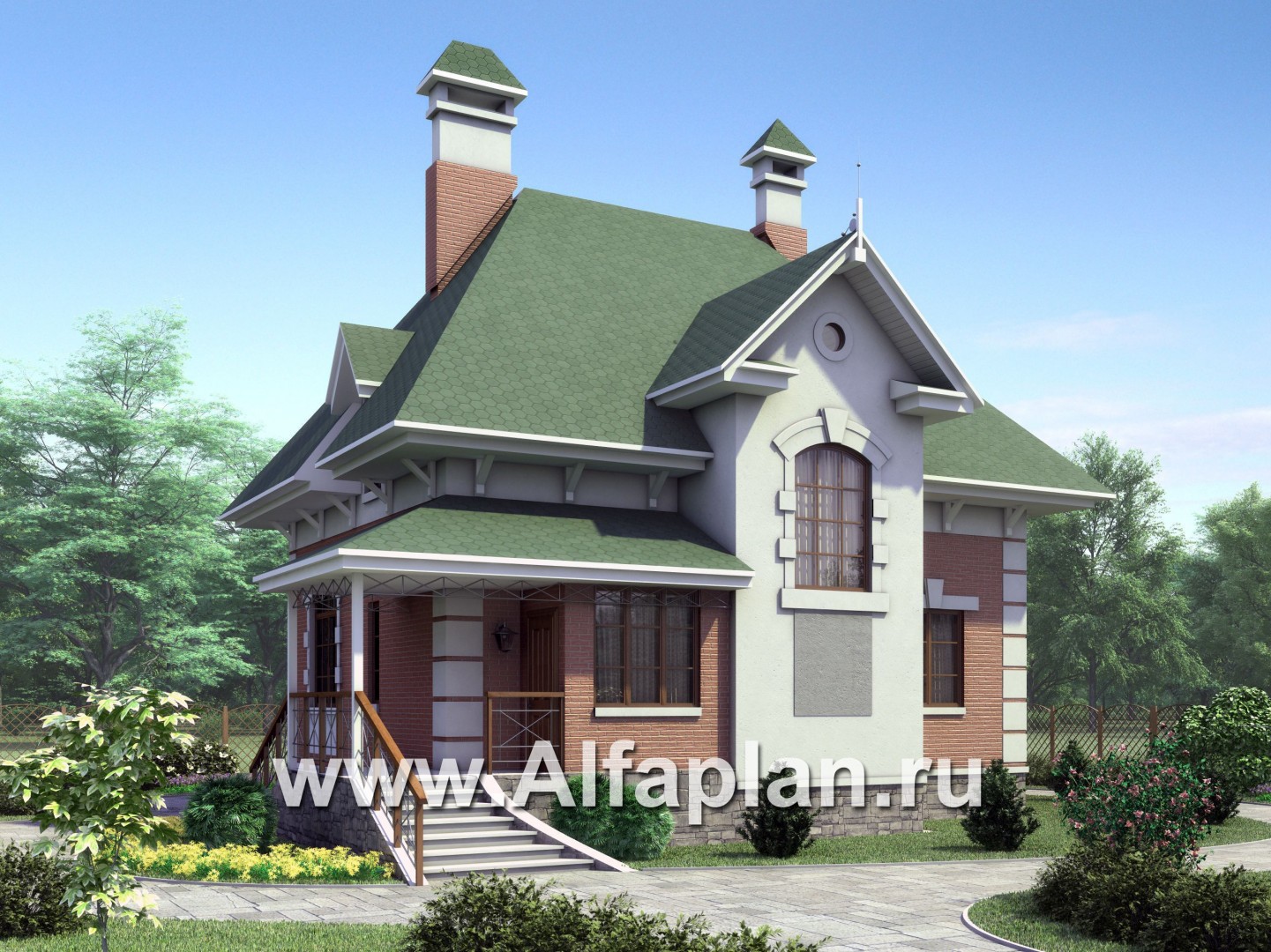 Проекты домов Альфаплан - «Шале Малек» -  проект дома с мансардой, с террасой - основное изображение