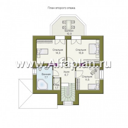 Проекты домов Альфаплан - «Шале Малек» -  проект дома с мансардой, с террасой - превью плана проекта №2