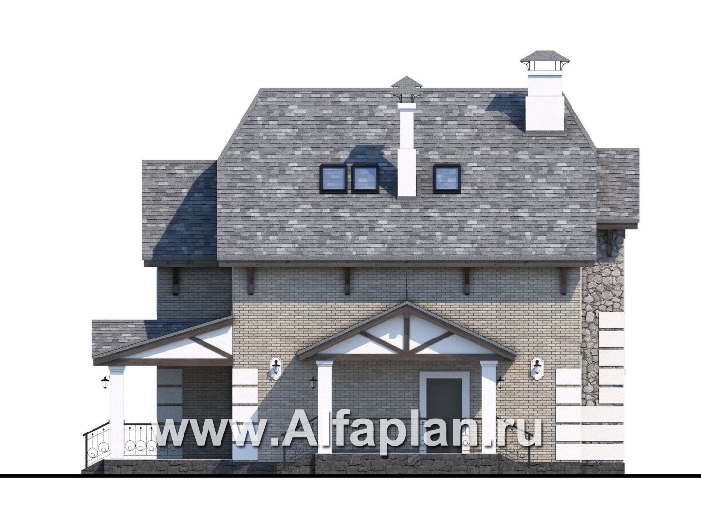 Проекты домов Альфаплан - «Ясная поляна» - удобный коттедж для большой семьи с бильярдной - изображение фасада №2