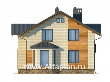 Проекты домов Альфаплан - Компактный дом из газобетона с мансардой - превью фасада №4