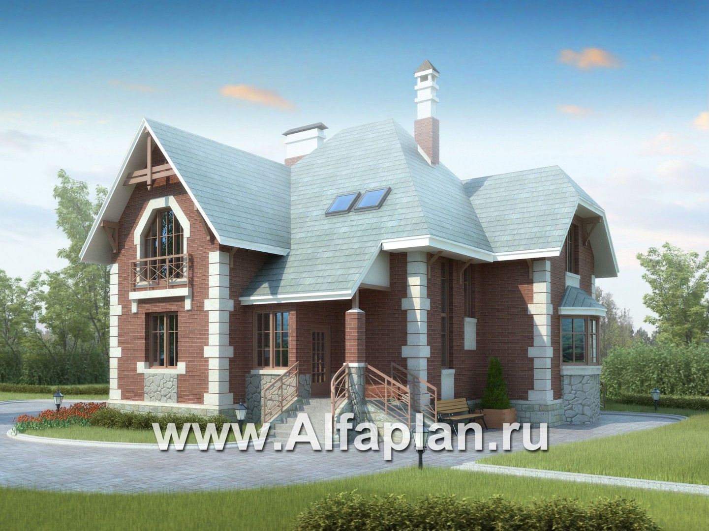 Проекты домов Альфаплан - «Приорат» - проект популярного коттеджа с двусветным холлом - основное изображение