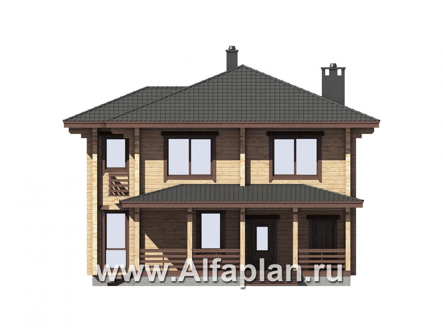 Проекты домов Альфаплан - Дом из бруса с двусветным пространством - изображение фасада №1