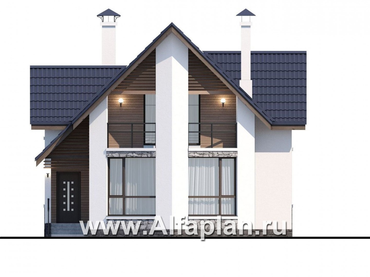 Проекты домов Альфаплан - «Якорь» - эффектный коттедж с оригинальным эркером - изображение фасада №1