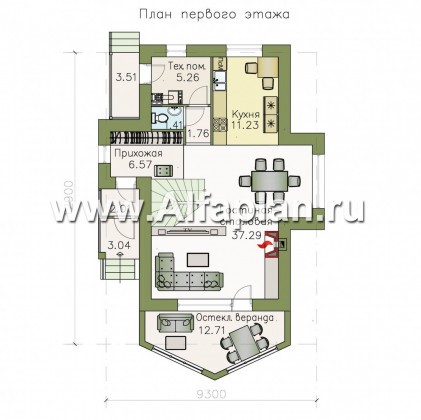 Проекты домов Альфаплан - «Якорь» - эффектный коттедж с оригинальным эркером - превью плана проекта №1