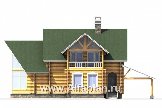 Проекты домов Альфаплан - «Новая Традиция» — деревянный дом с треугольной верандой - превью фасада №1