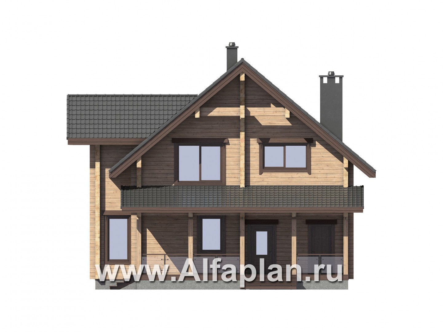 Проекты домов Альфаплан - Современный дом из бруса с удобной планировкой - изображение фасада №4