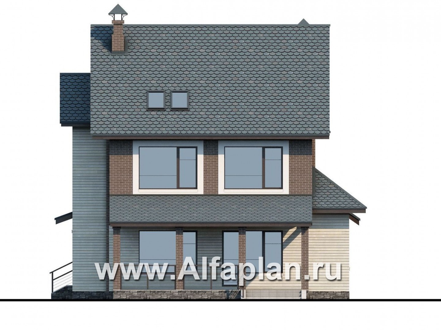 Проекты домов Альфаплан - «Прагматика» - современный коттедж с террасой и бильярдной - изображение фасада №4