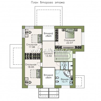Проекты домов Альфаплан - «Мелодия света» - коттедж с двумя комнатами на первом этаже - превью плана проекта №2