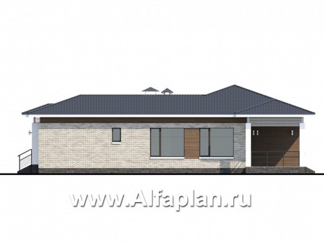 Проекты домов Альфаплан - «Днестр» - одноэтажный коттедж с бильярдной и сауной - превью фасада №2