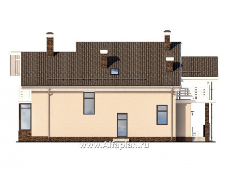 Проекты домов Альфаплан - Современный коттедж с большой угловой террасой - превью фасада №2