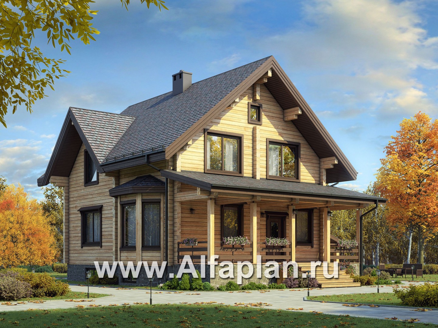 Проекты домов Альфаплан - Компактный деревянный дом с цоколем - основное изображение