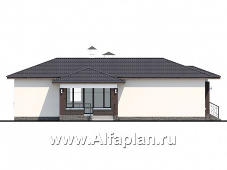 Проекты домов Альфаплан - «Пассия» - одноэтажный коттедж с гаражом и террасой - превью фасада №3