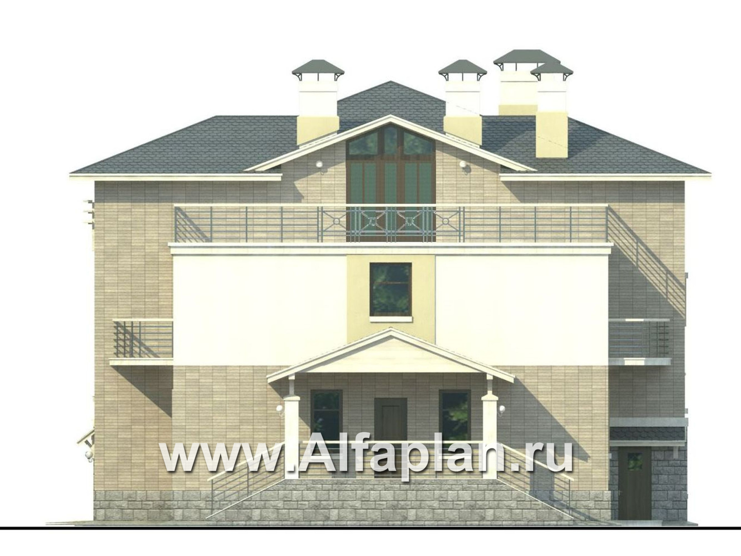 Проекты домов Альфаплан - «Три семерки» - трехэтажный загородный особняк - изображение фасада №2
