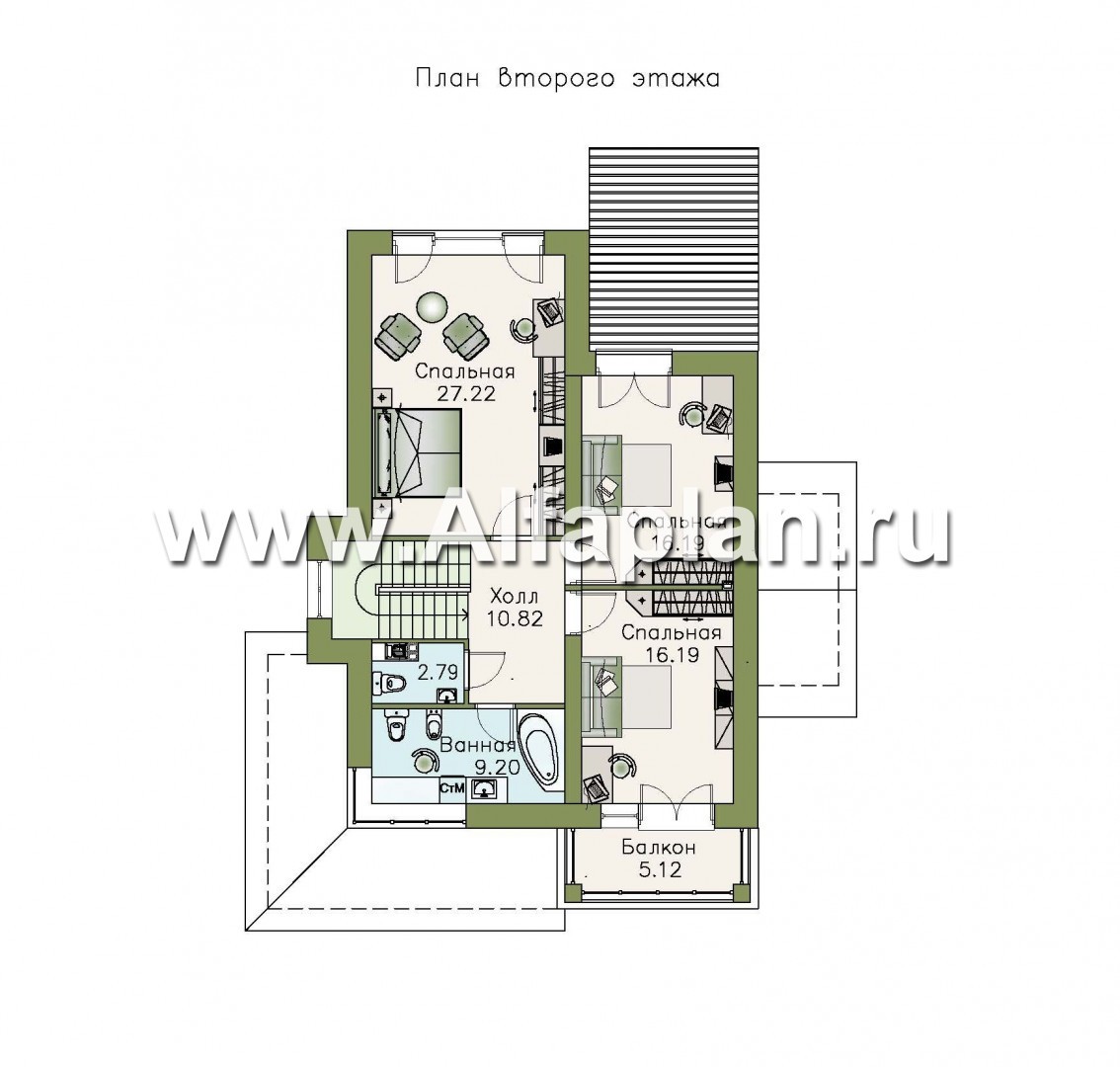 Проекты домов Альфаплан - «Вектор» - проект двухэтажного дома из газобетона с кабинетом и с террасой - изображение плана проекта №2