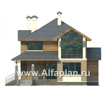 Проекты домов Альфаплан - «Вектор» - проект двухэтажного дома из газобетона с кабинетом и с террасой - превью фасада №1