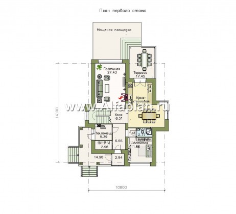 Проекты домов Альфаплан - «Вектор» - проект двухэтажного дома из газобетона с кабинетом и с террасой - превью плана проекта №1