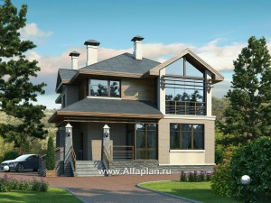 Проекты домов Альфаплан - «Вектор» - проект двухэтажного дома из газобетона с кабинетом и с террасой - превью основного изображения