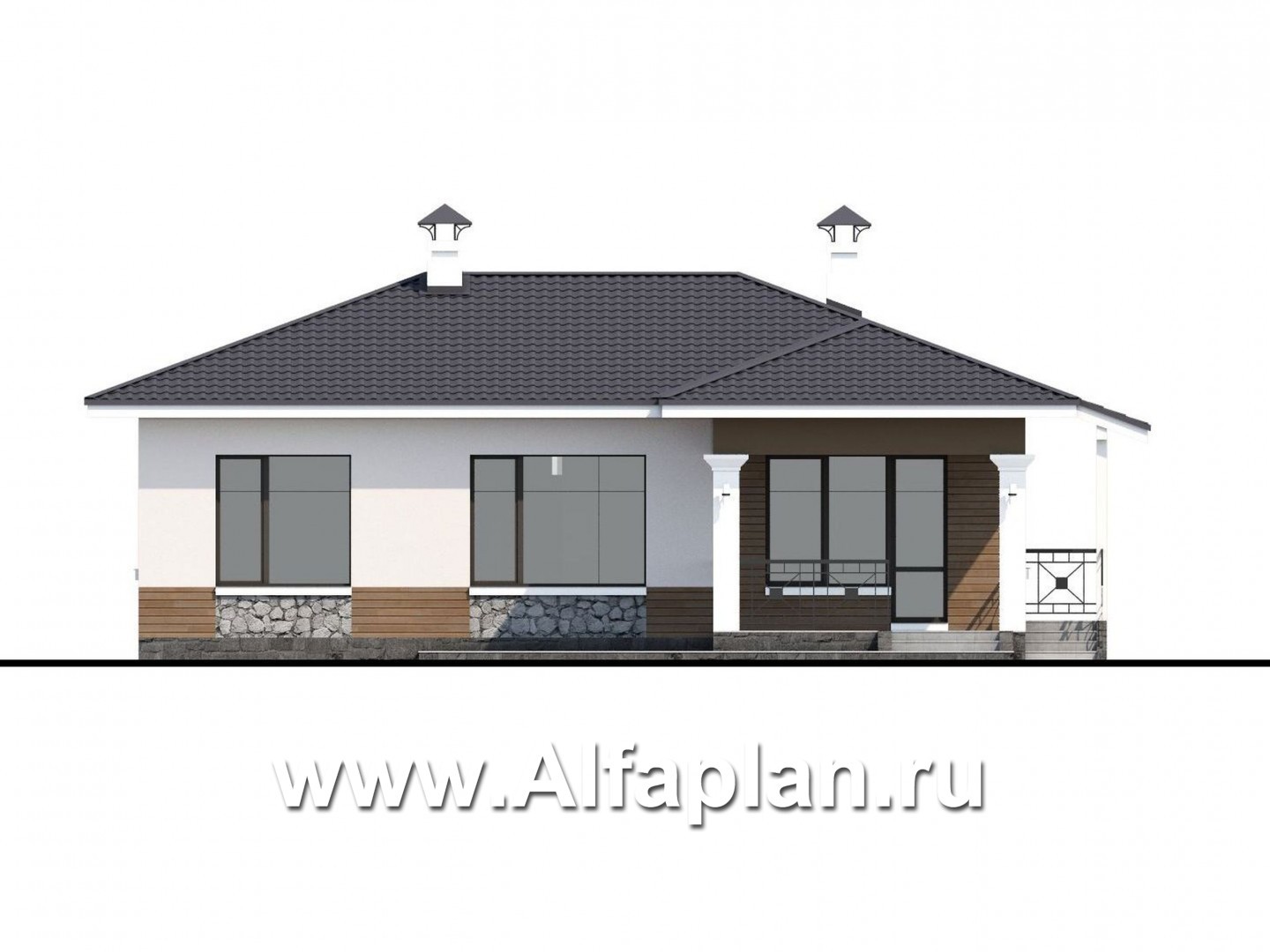 Проекты домов Альфаплан - "Новый свет" - проект одноэтажного дома для небольшой семьи - изображение фасада №4