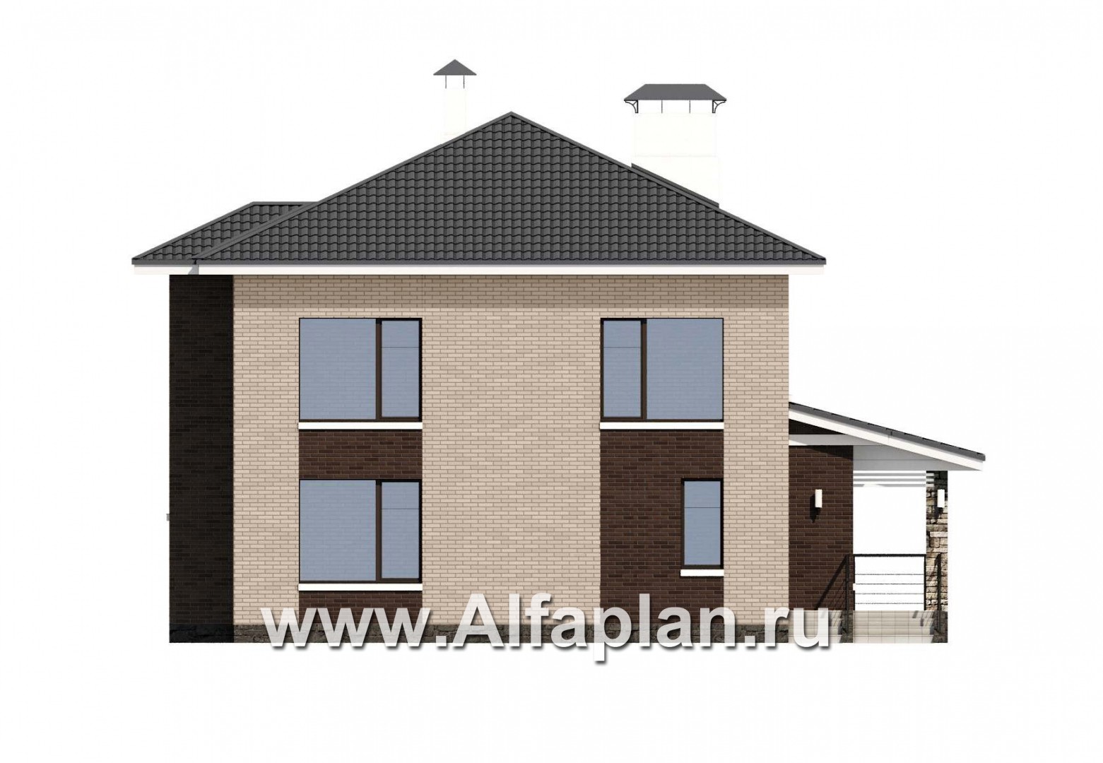 Проекты домов Альфаплан - «Роман с камнем» — двухэтажный коттедж с двусветной гостиной - изображение фасада №4