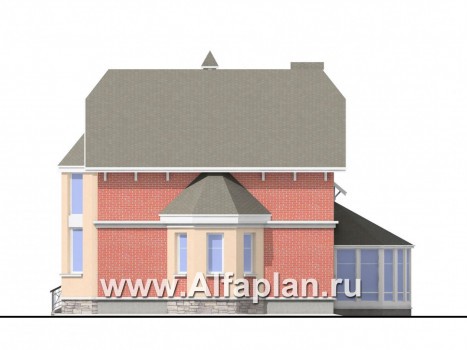 «Фаворит» - проект двухэтажного дома, планировка с эркером и двусветной гостиной, навес для авто - превью фасада дома