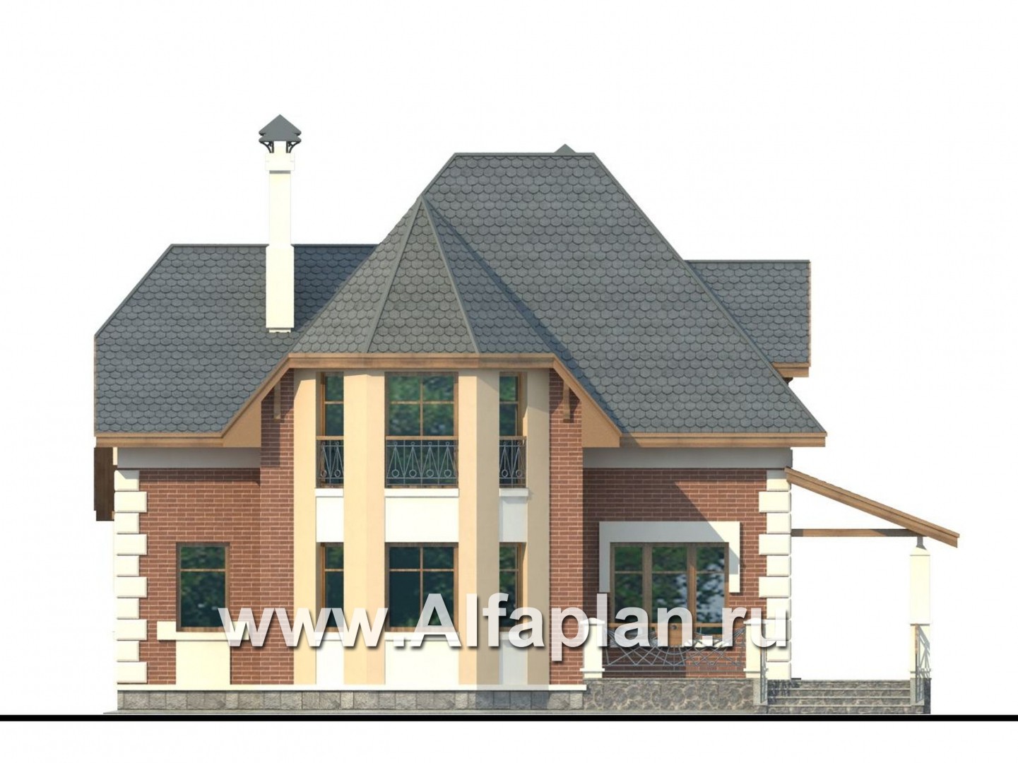 Проекты домов Альфаплан - «Клио» - небольшой дом с угловой террасой - изображение фасада №4