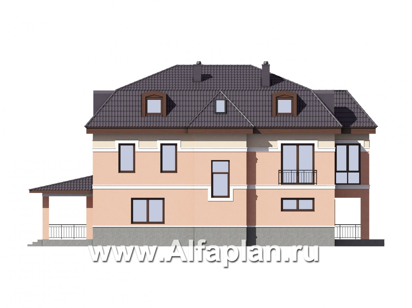Проекты домов Альфаплан - Двухэтажный коттедж с эксплуатируемой мансардой - изображение фасада №4