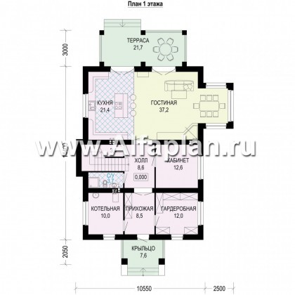 Проекты домов Альфаплан - Двухэтажный коттедж с эксплуатируемой мансардой - превью плана проекта №1