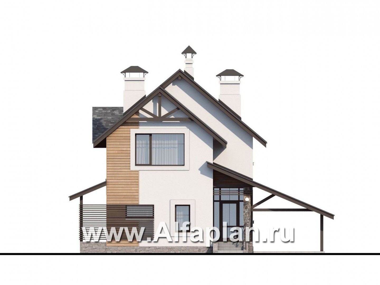 Проекты домов Альфаплан - «Гольфстрим»- компактный дом с навесом для авто - изображение фасада №1