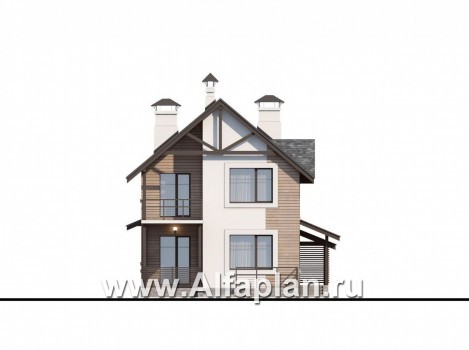 Проекты домов Альфаплан - «Гольфстрим» - дом с навесом для 2-х машин для узкого участка - превью фасада №4
