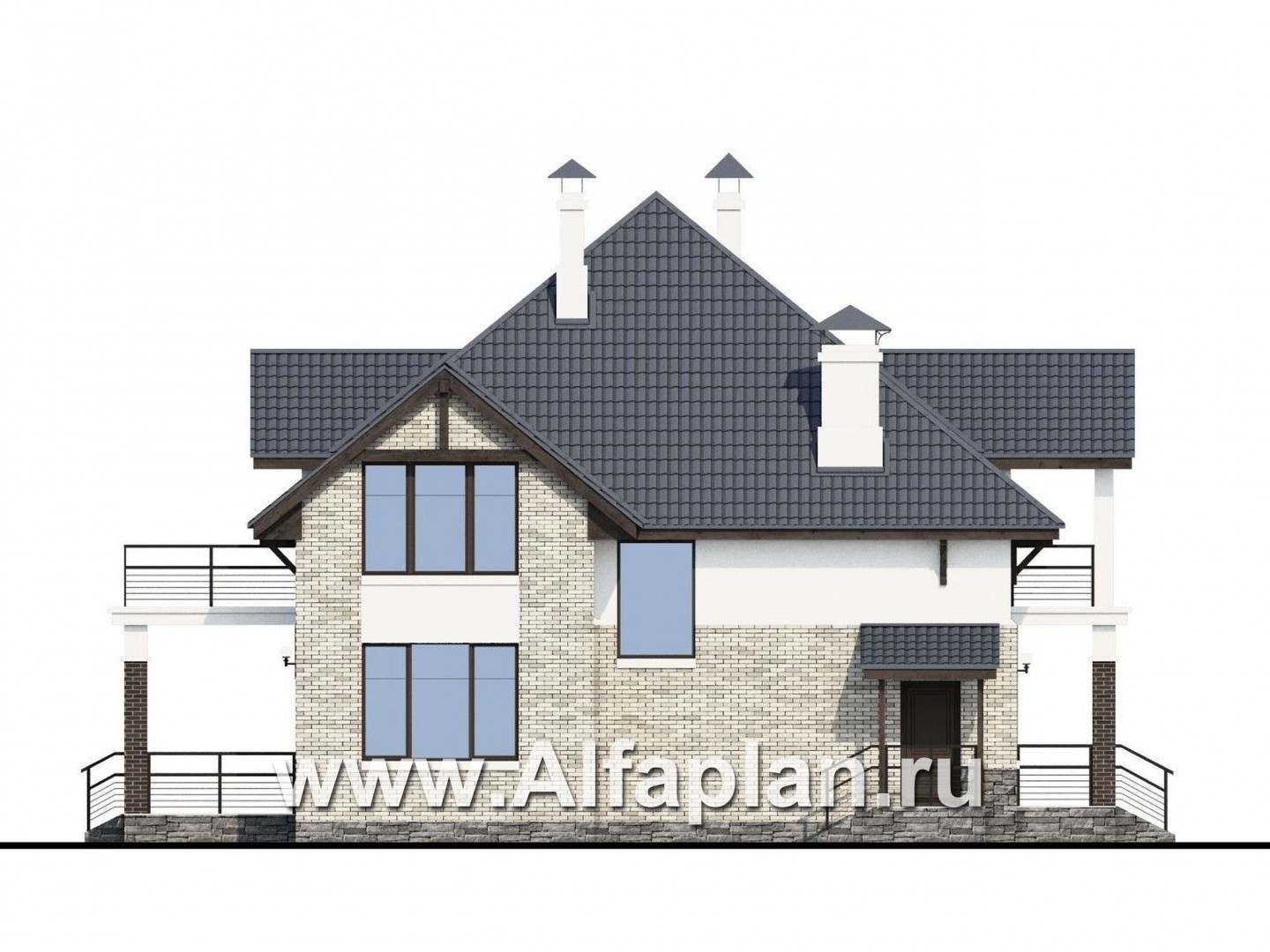 Проекты домов Альфаплан - «Брилланте» - яркий  коттедж из кирпичей с пирамидальной кровлей - изображение фасада №3