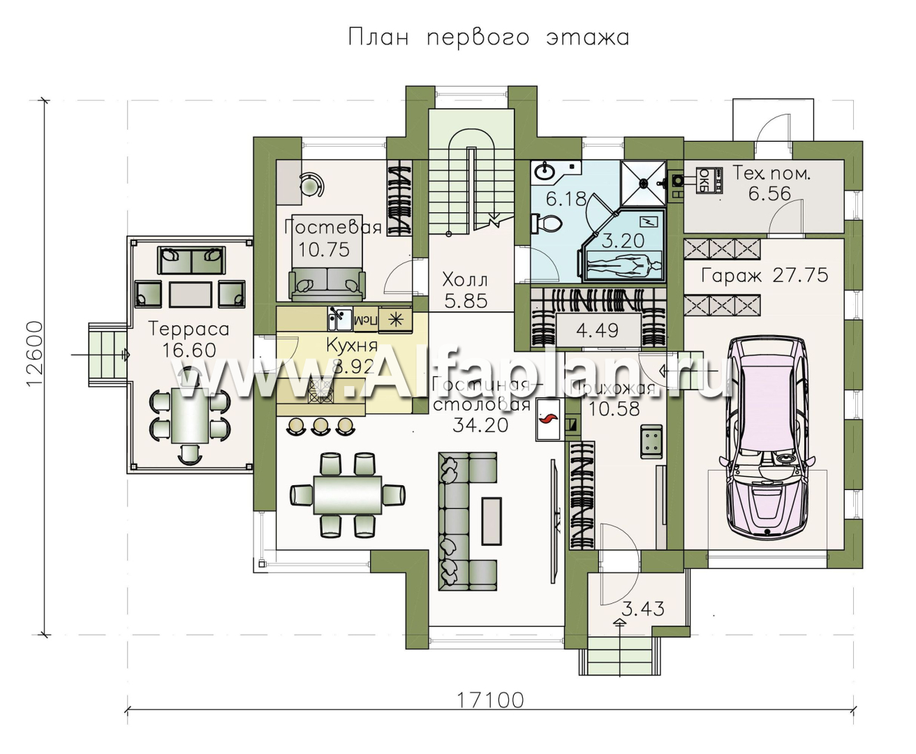 Проекты домов Альфаплан - «Альтаир» - современный мансардный дом с гаражом - план проекта №1